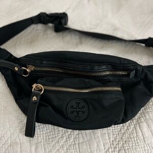 Tory Burch Black Nylon Logo Waist/Belt Bag with Gold Hardware
